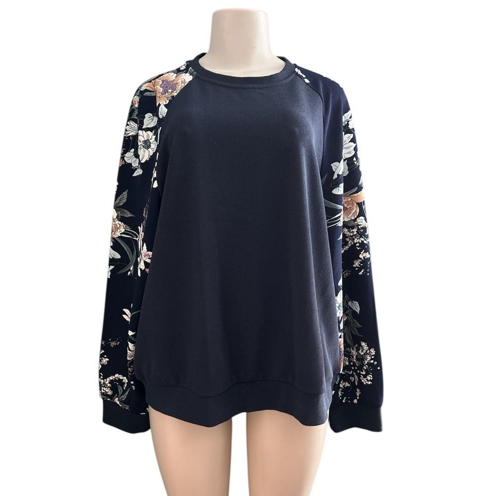 SHEIN Blue Floral Long Sleeve Shirt Plus Size 2X